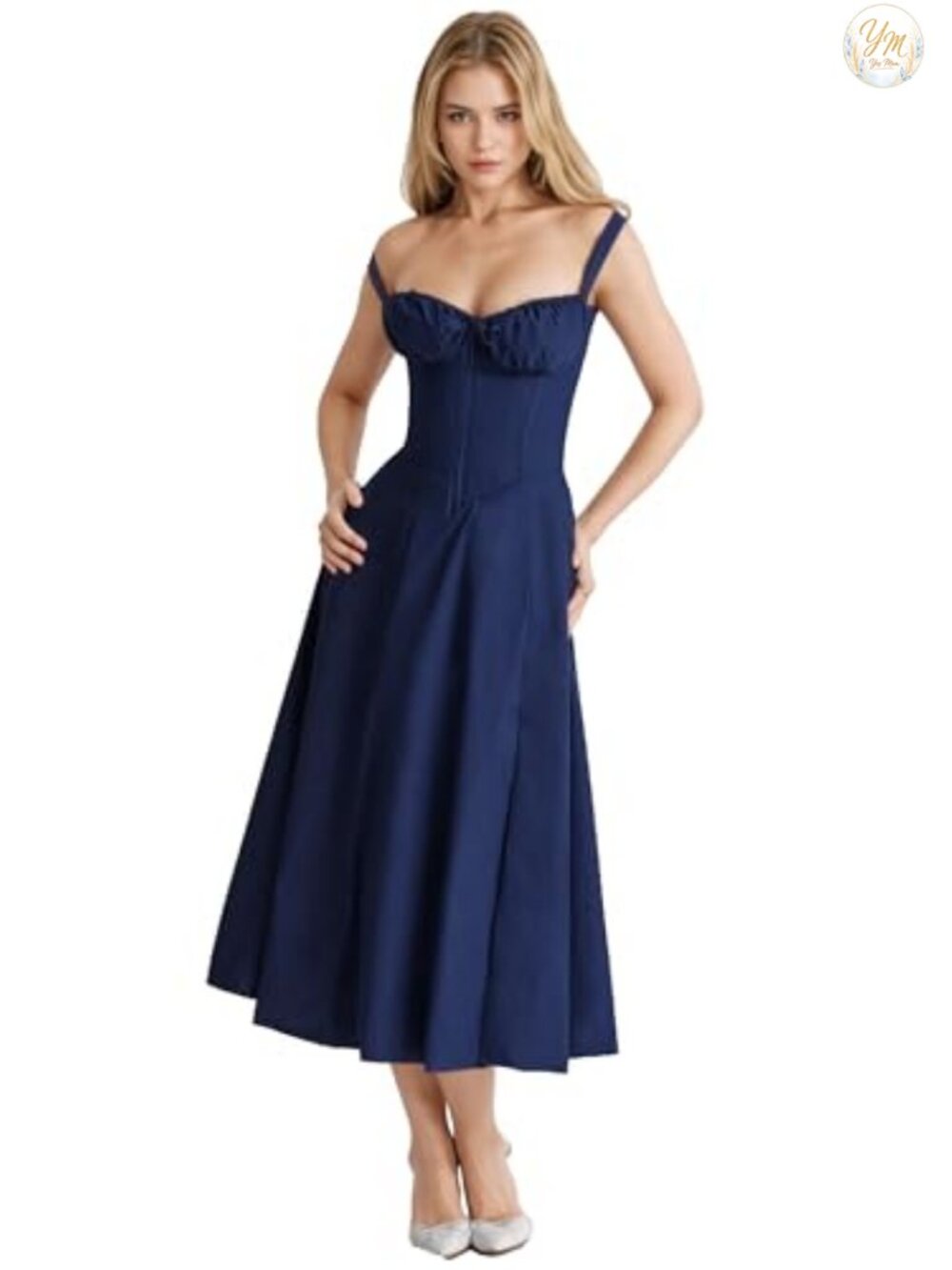 Women Floral Corset Midi Dress Boho Summer Sundress Sleeveless Lace-up
